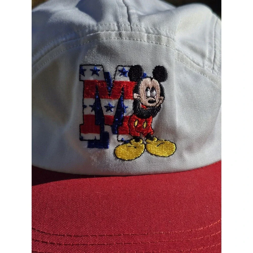 Vintage 90’s Disney Mickey Unlimited Red White Stars Stripes Cap Hat EUC Mickey